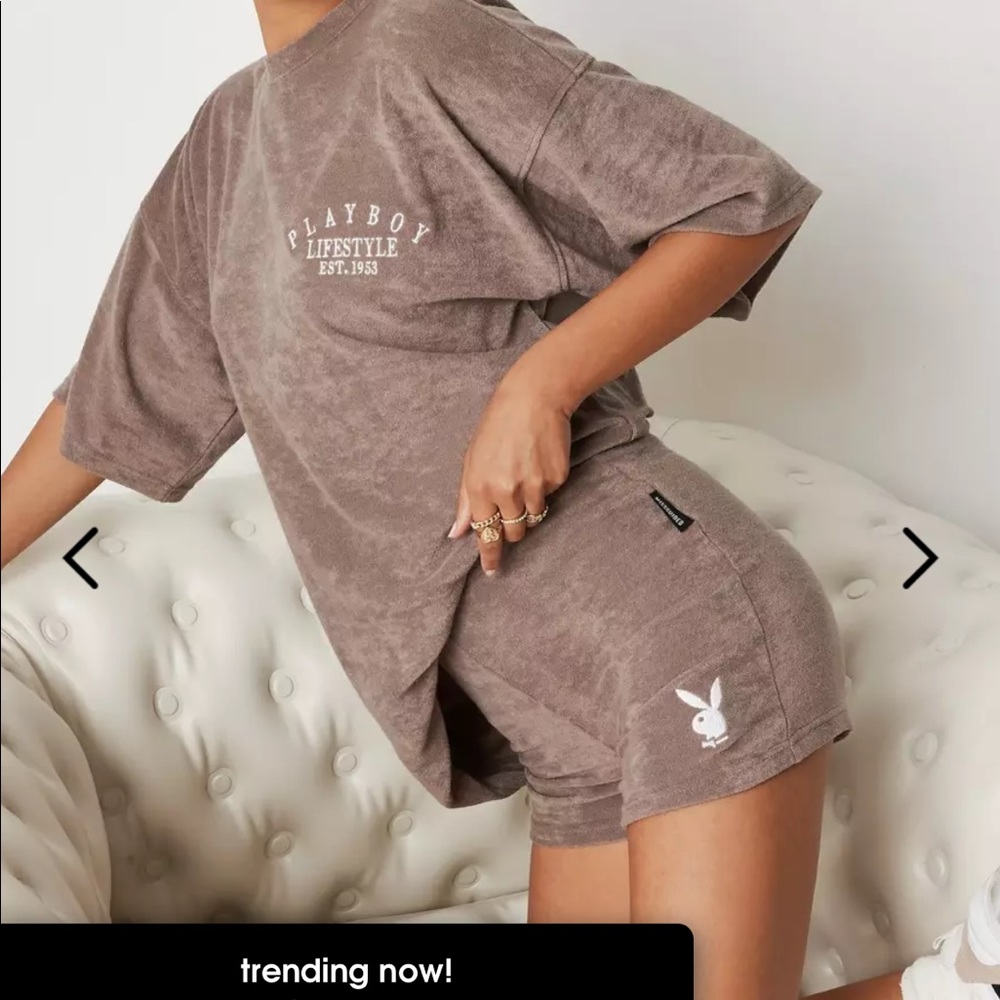 Missguided Playboy Shorts and T Shirt set